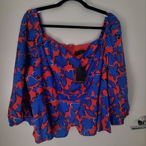 Eloquii Size 18 New With Tags (NWT) Sweetheart Neck Blue & Red Floral Peplum Top
